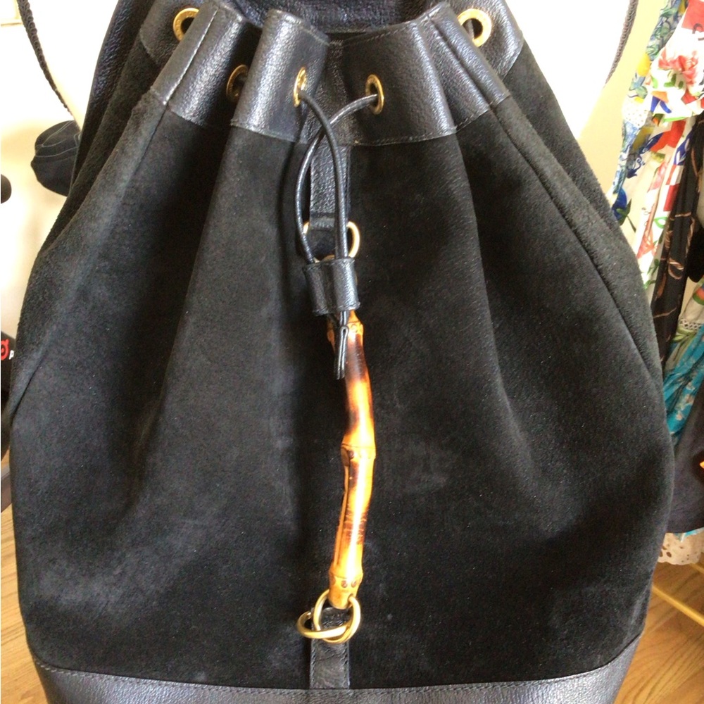 Vintage Gucci Black Suede and Leather Backpack with COA - Picture 5 of 9